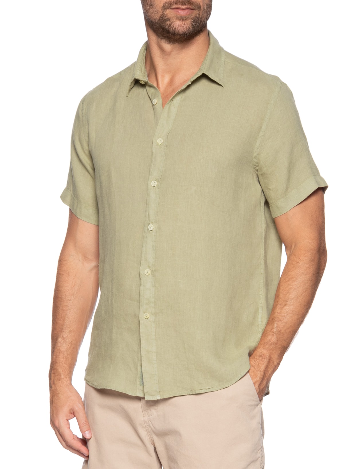 Camisa Masculina Formentera 100% Linho Manga Curta Bege Pineapple