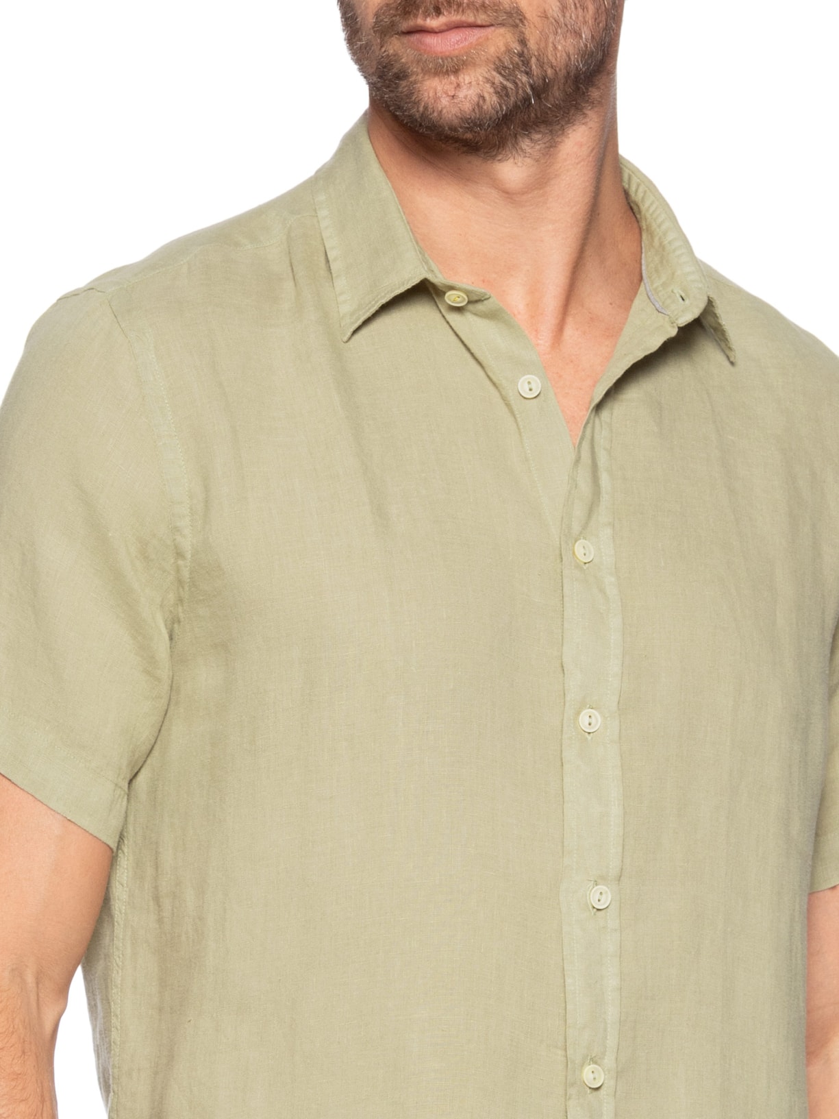 Camisa Masculina Formentera 100% Linho Manga Curta Bege Pineapple