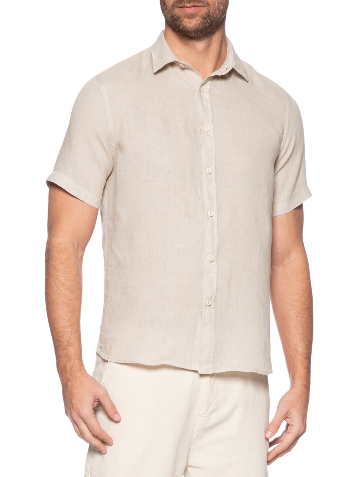 Camisa Masculina Formentera 100% Linho Manga Curta Bege Pineapple