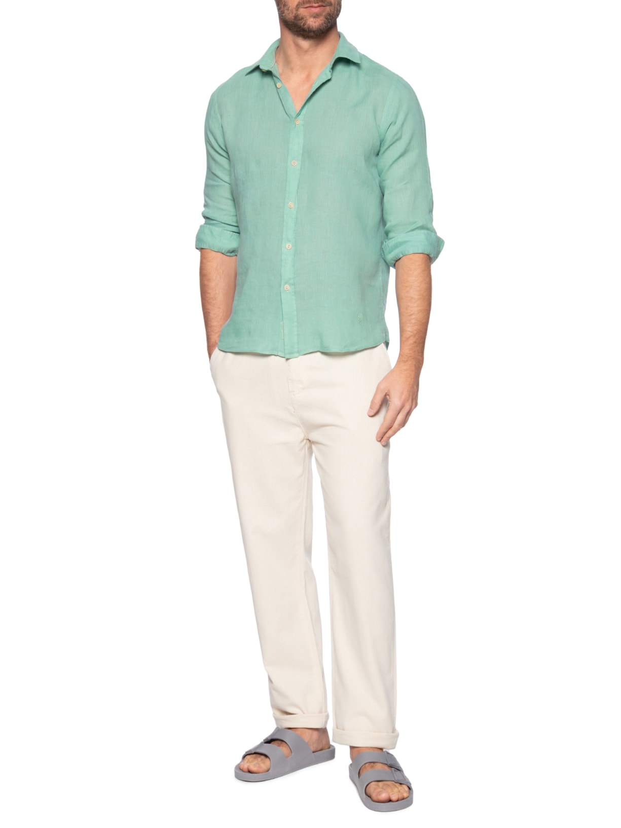 Camisa Masculina Formentera 100% Linho Verde Pineapple