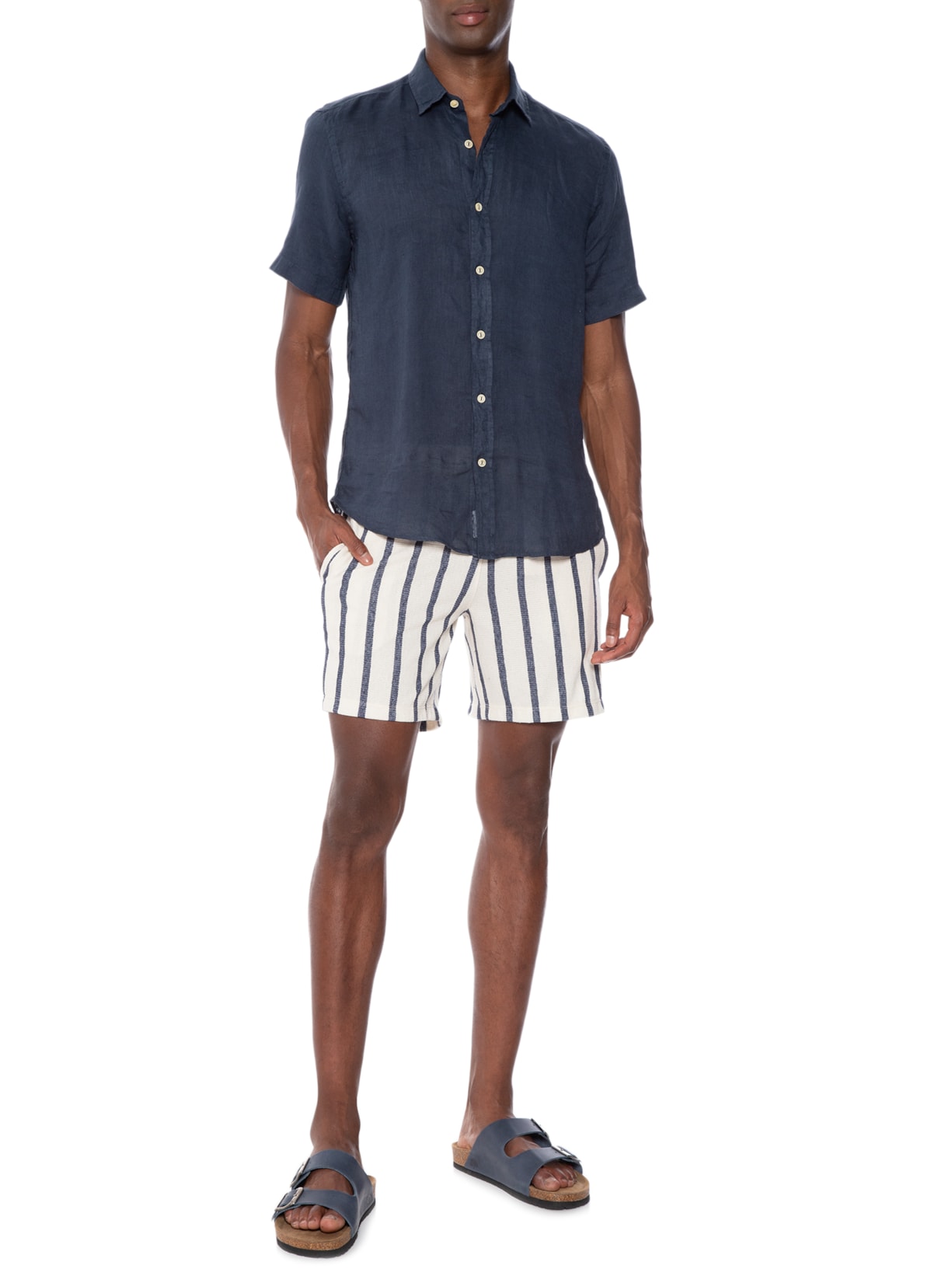 Camisa Masculina Formentera Linho Manga Curta Azul Pineapple