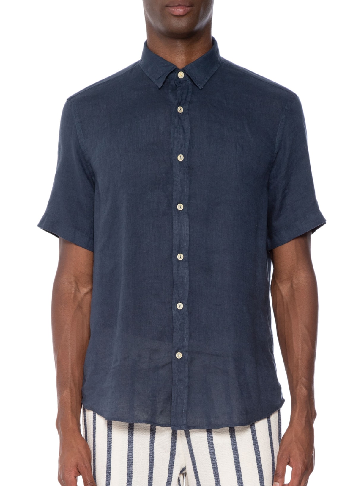 Camisa Masculina Formentera Linho Manga Curta Azul Pineapple