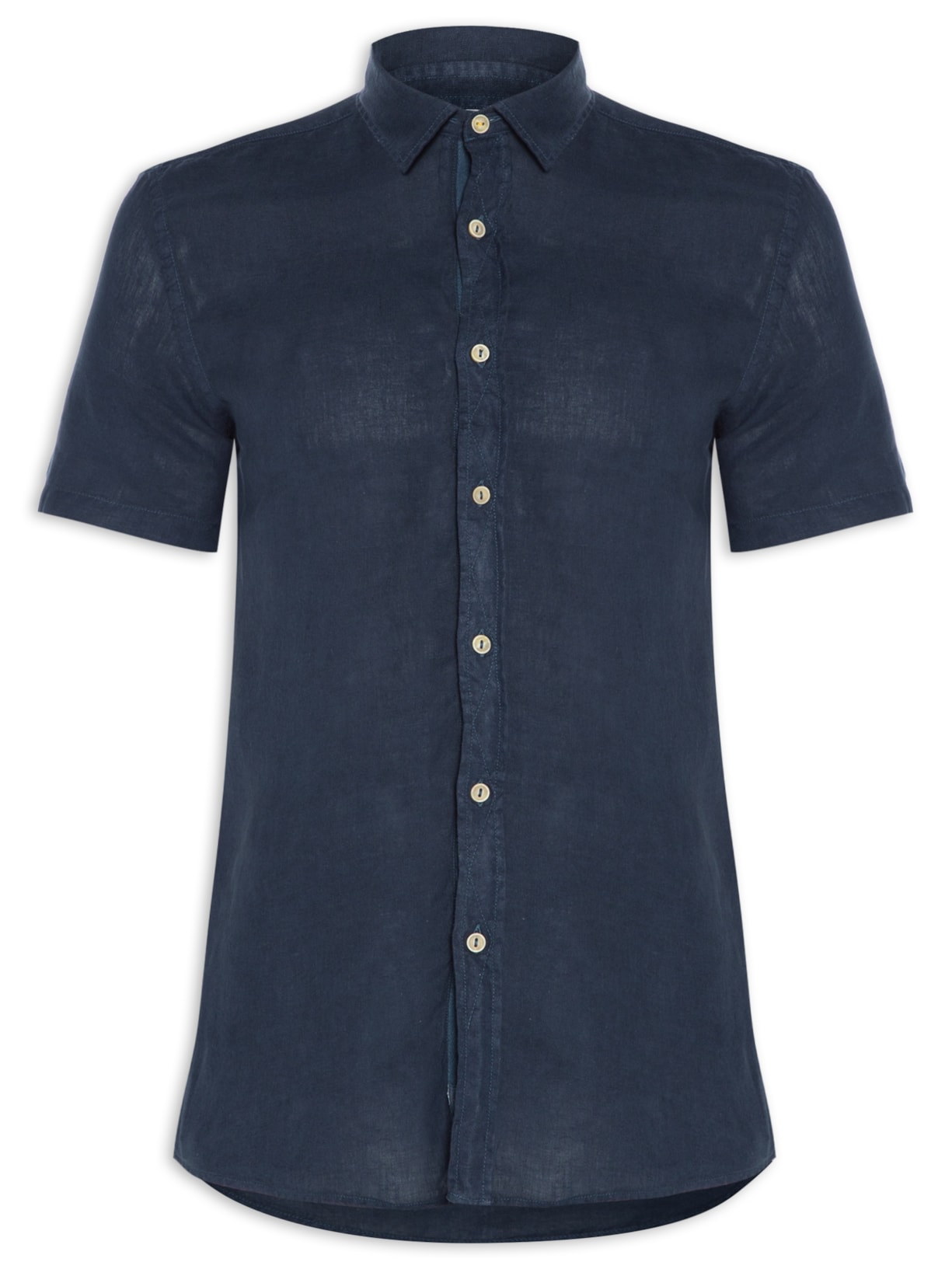 Camisa Masculina Formentera Linho Manga Curta - Azul Marinho