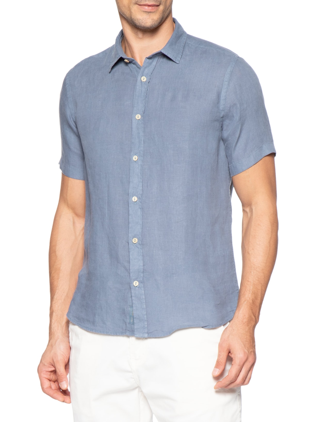 Camisa Masculina Formentera Puro Linho Azul Pineapple