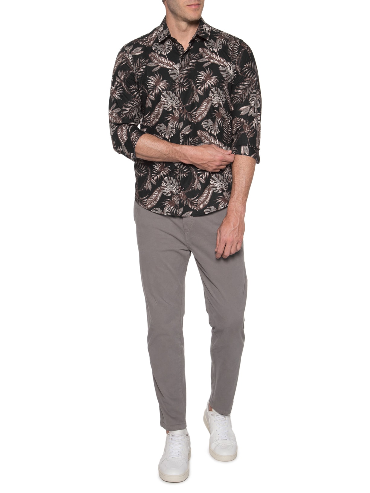 Camisa Masculina Fun Gray Leaves Preto Spirito Santo
