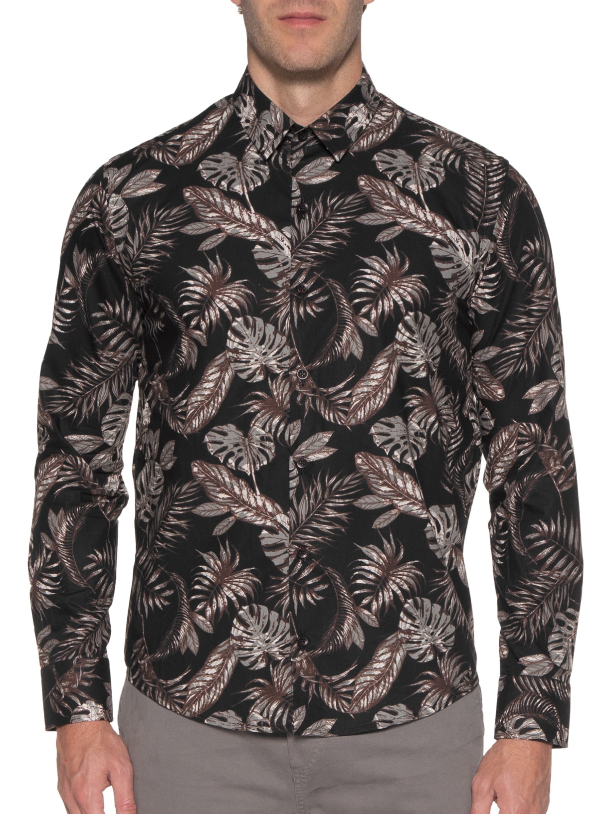 Camisa Masculina Fun Gray Leaves Preto Spirito Santo