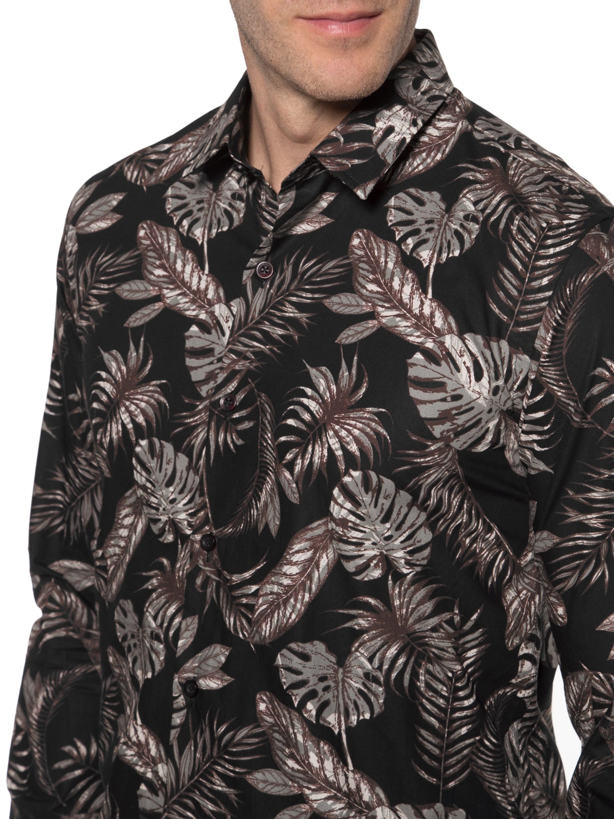 Camisa Masculina Fun Gray Leaves Preto Spirito Santo
