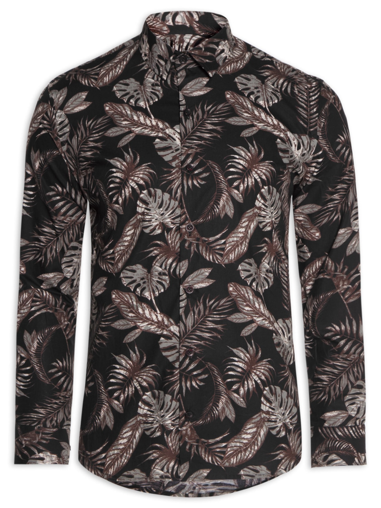 Camisa Masculina Fun Gray Leaves - Preto