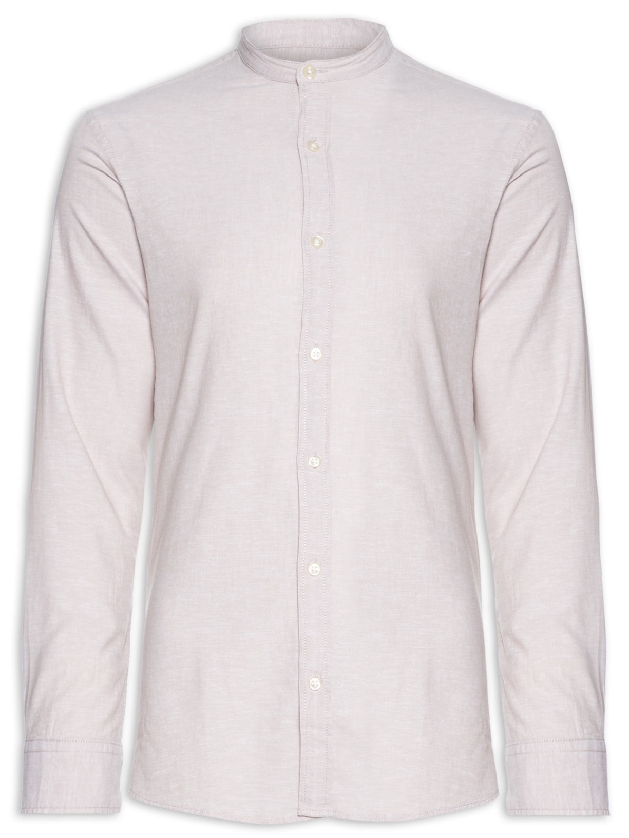 Camisa Masculina Gola Padre Em Blend De Linho - Bege