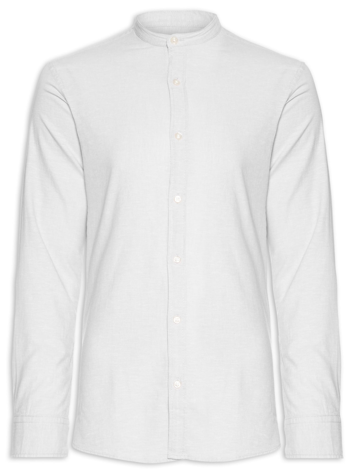 Camisa Masculina Gola Padre Em Blend De Linho - Branco