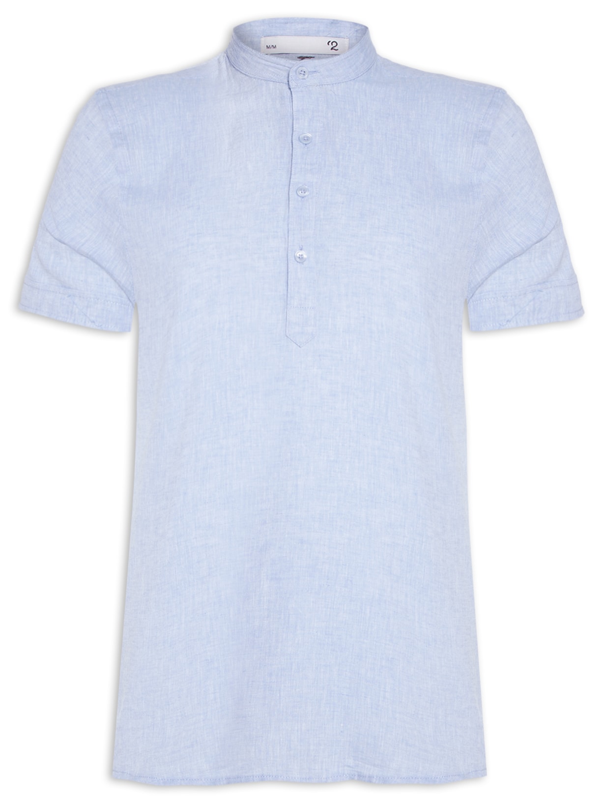 Camisa Masculina Gola Padre Em Linho Manga Curta - Azul