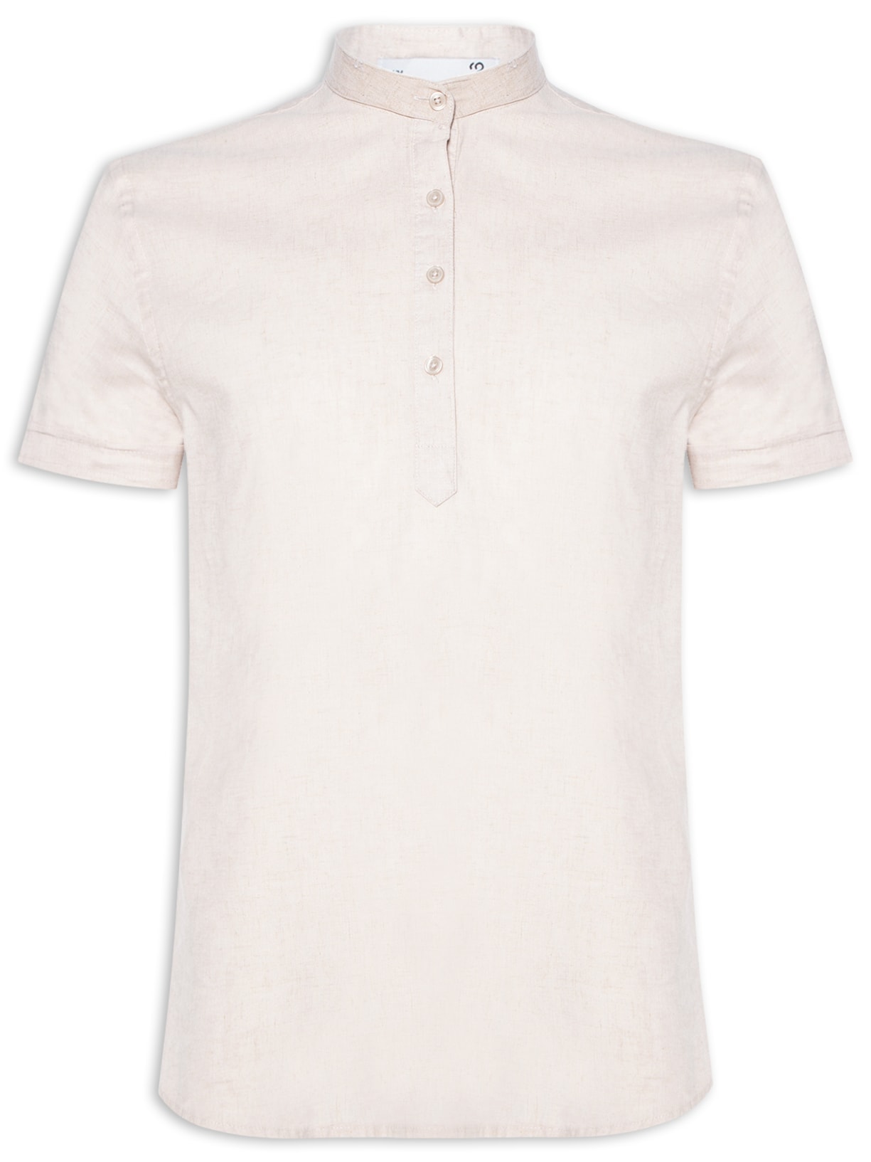 Camisa Masculina Gola Padre Em Linho Manga Curta - Bege