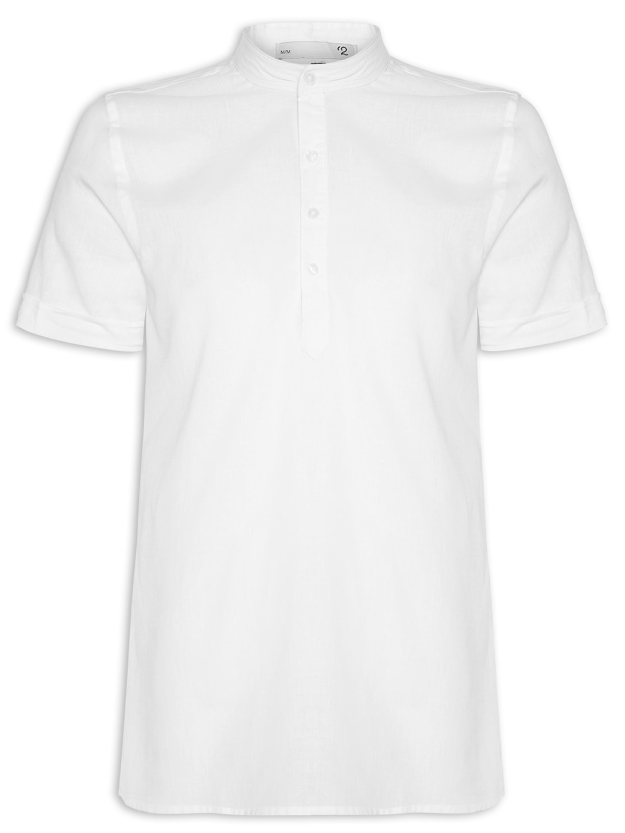Camisa Masculina Gola Padre Em Linho Manga Curta - Branco