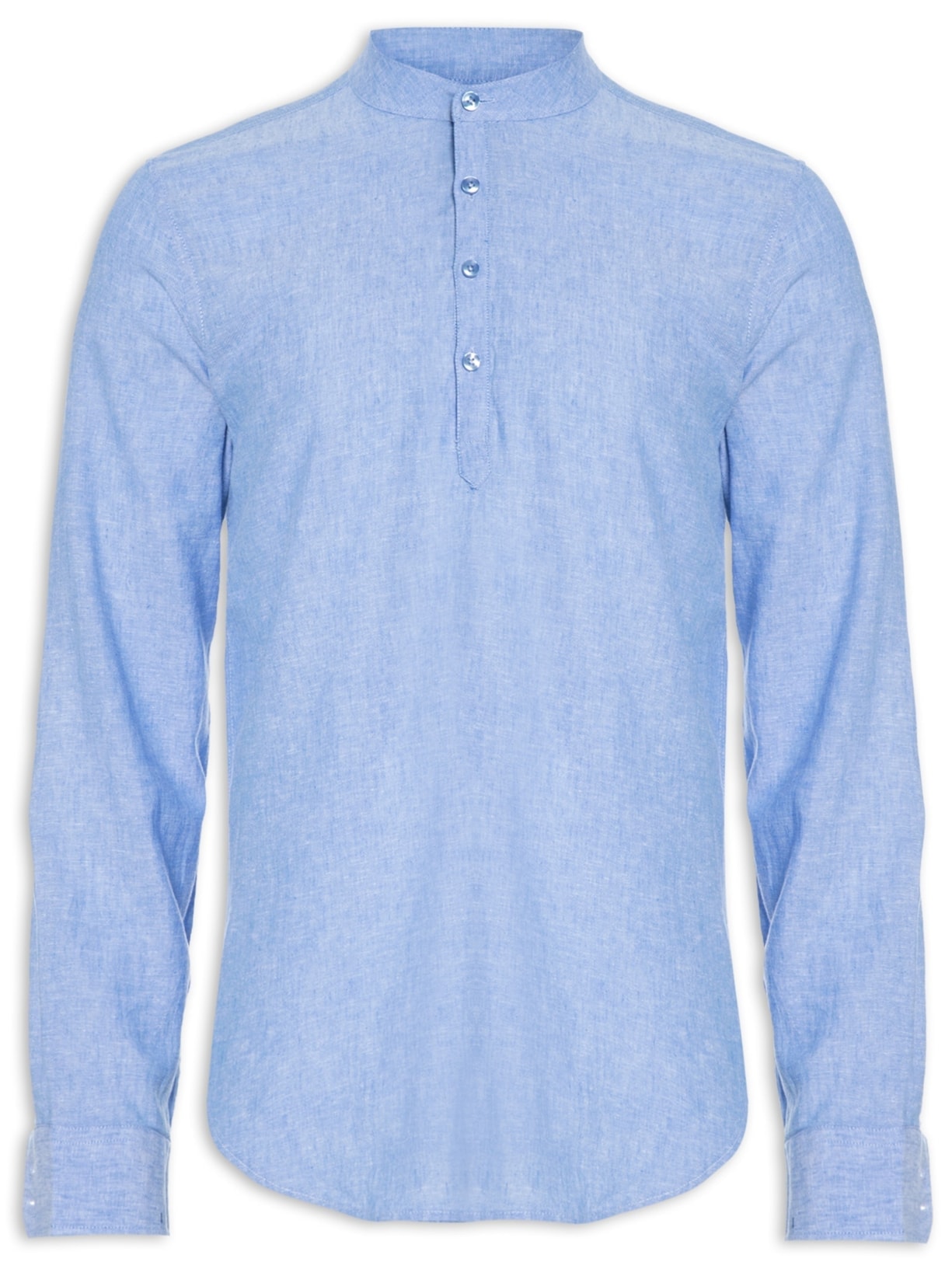 Camisa Masculina Gola Padre Manga Longa - Azul
