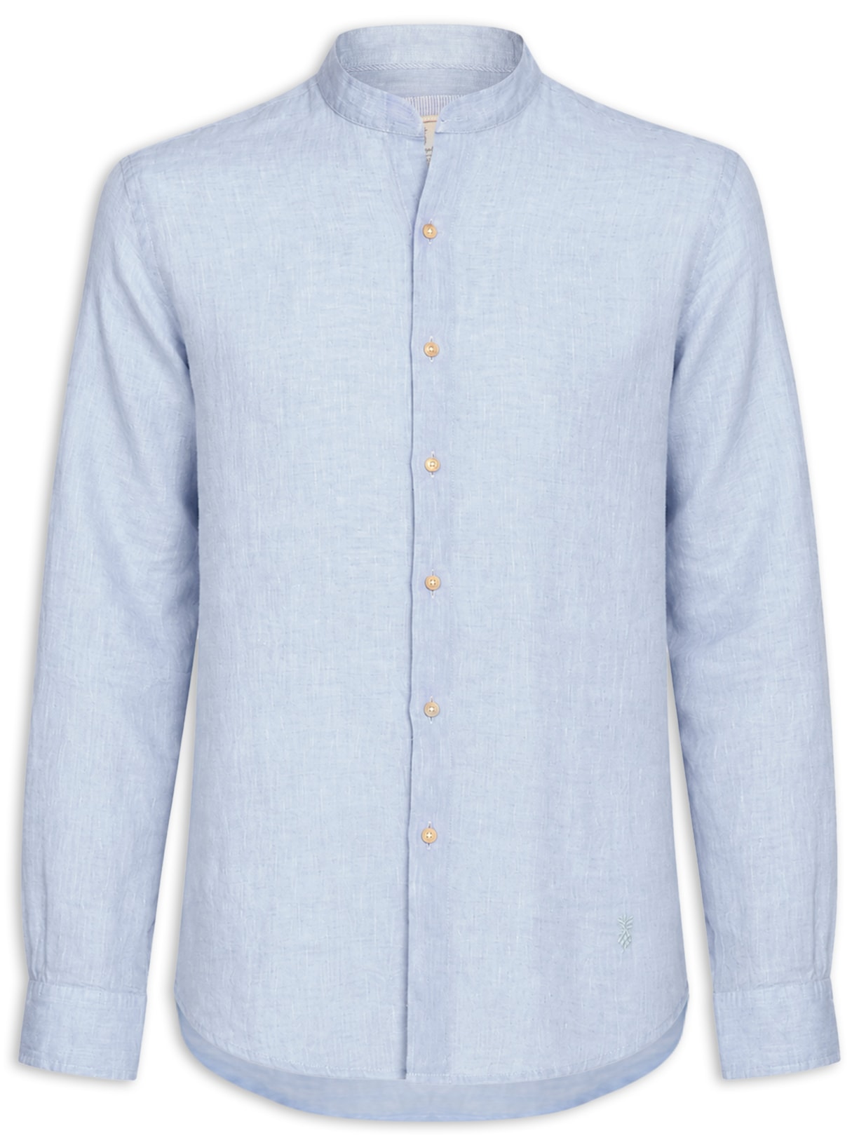 Camisa Masculina Gola Padre Puro Linho Azul Pineapple