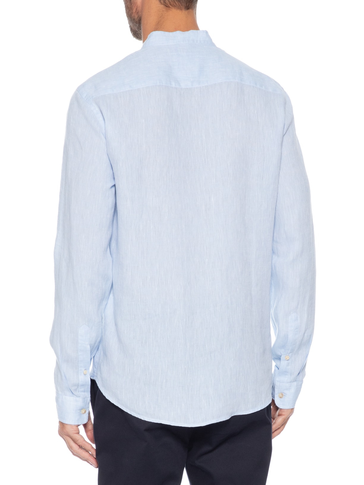 Camisa Masculina Gola Padre Puro Linho Azul Pineapple