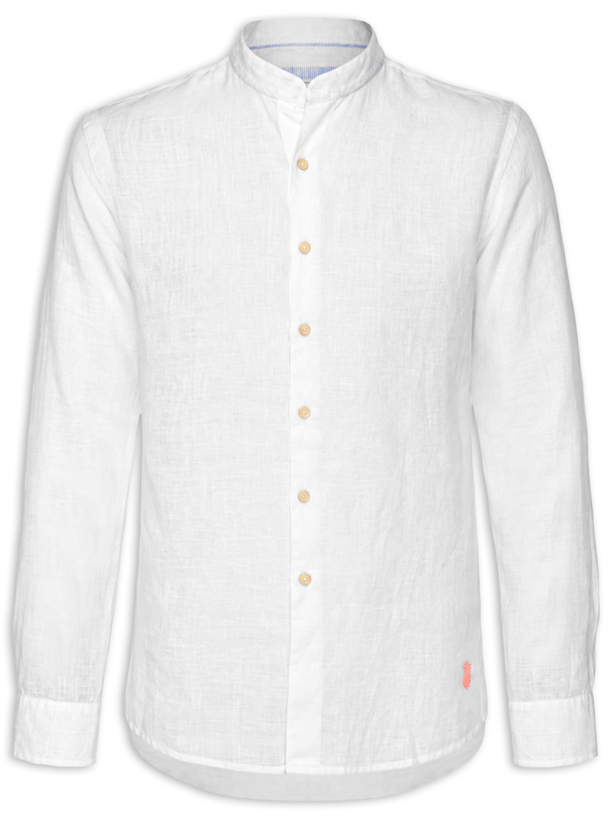 Camisa Masculina Gola Padre Puro Linho Branco Pineapple