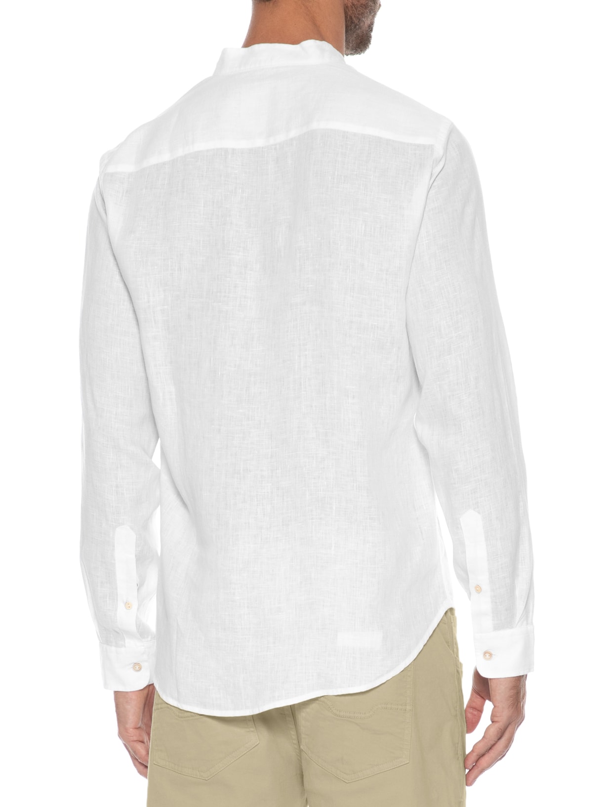 Camisa Masculina Gola Padre Puro Linho Branco Pineapple