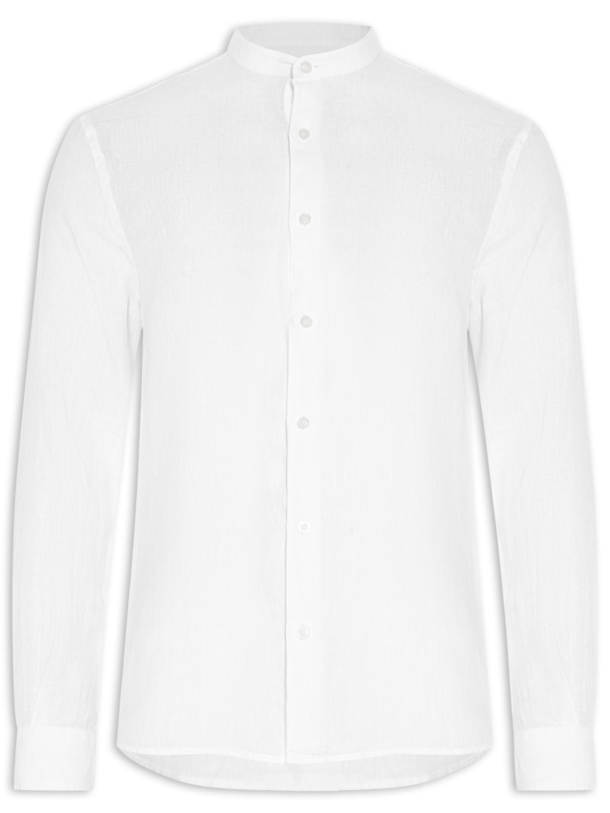 Camisa Masculina Gola Padre Puro Linho Tinturada - Branco