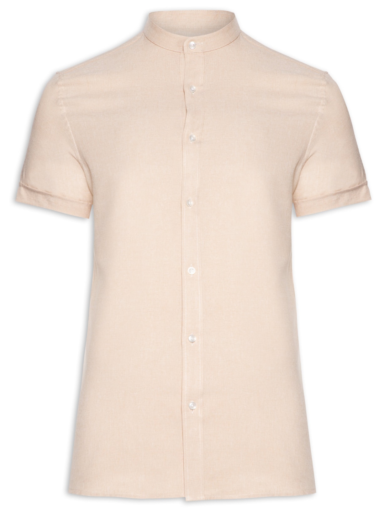 Camisa Masculina Gola Portuguesa Slim Fit - Bege