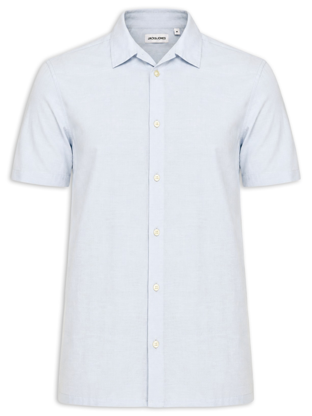 Camisa Masculina Gola Resort Blend De Linho Azul Jack & Jones