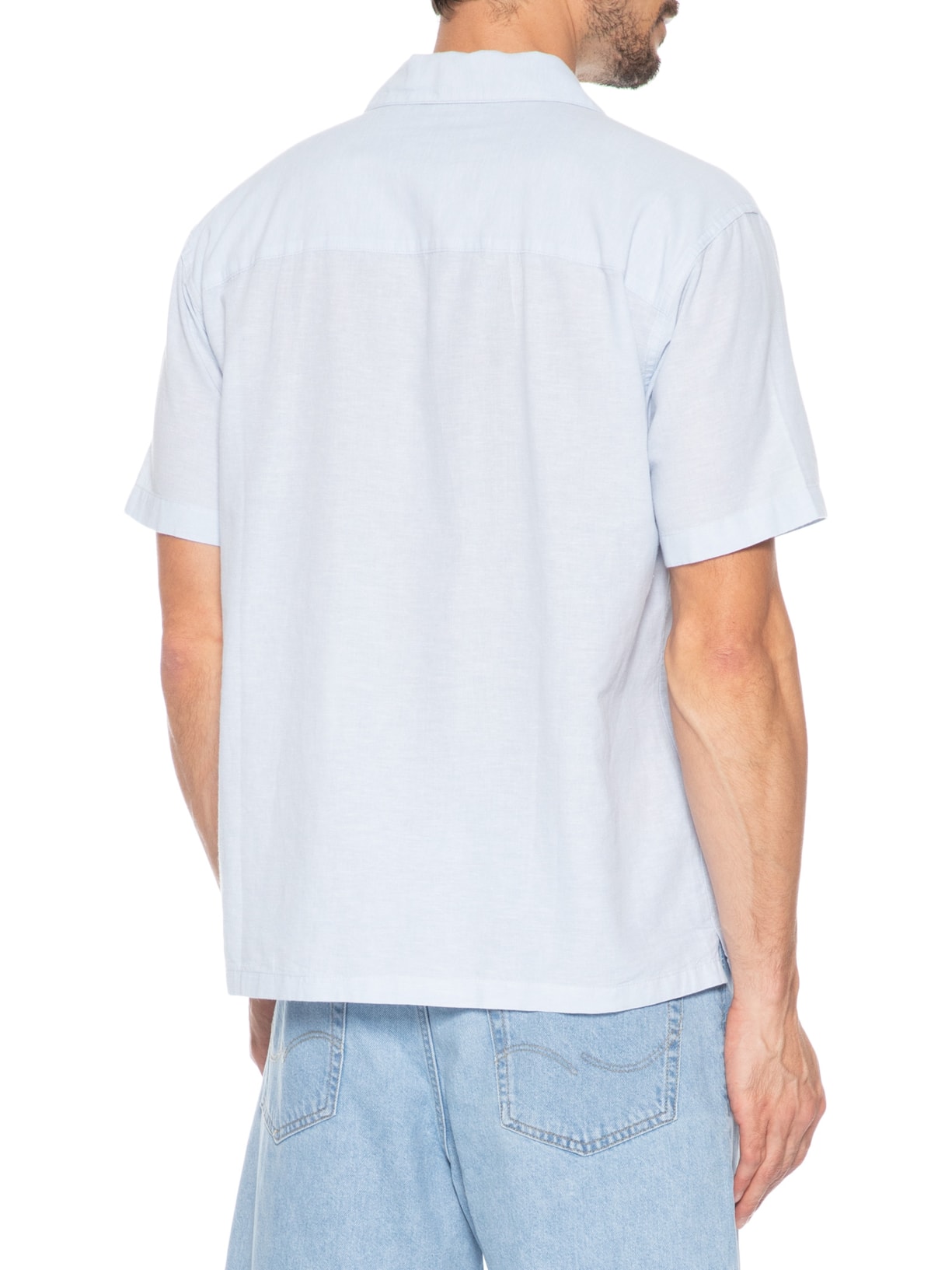 Camisa Masculina Gola Resort Blend De Linho Azul Jack & Jones