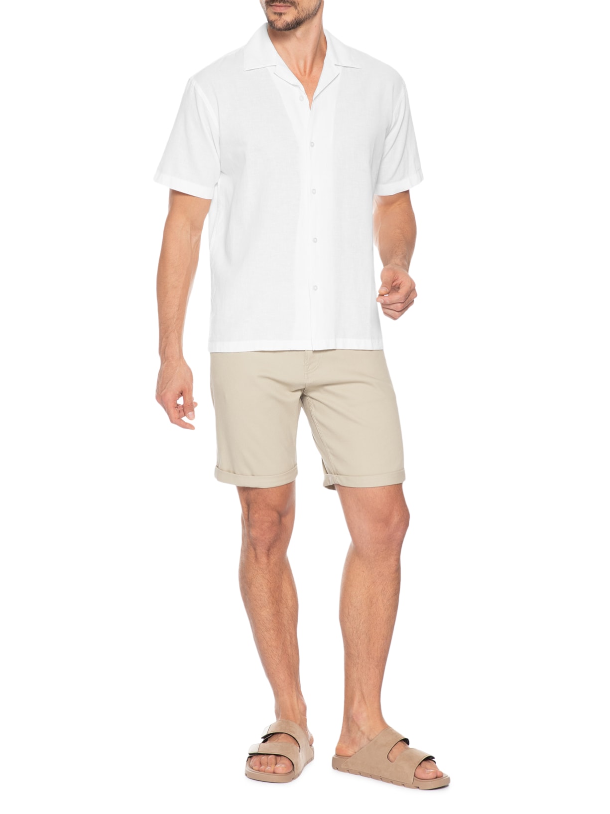 Camisa Masculina Gola Resort Blend De Linho Branco Jack & Jones