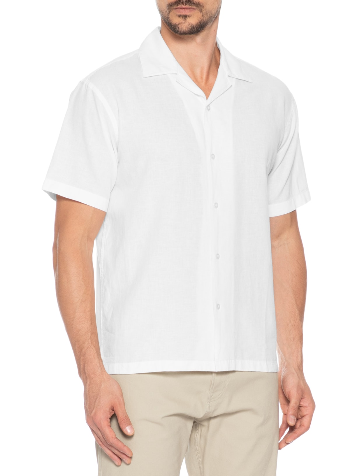 Camisa Masculina Gola Resort Blend De Linho Branco Jack & Jones