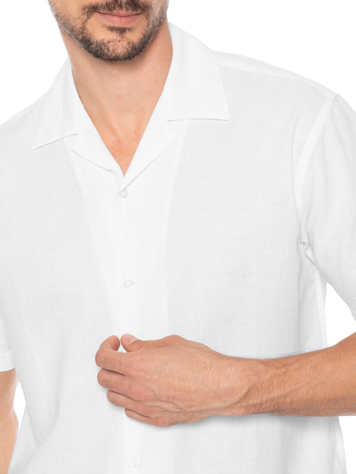 Camisa Masculina Gola Resort Blend De Linho Branco Jack & Jones