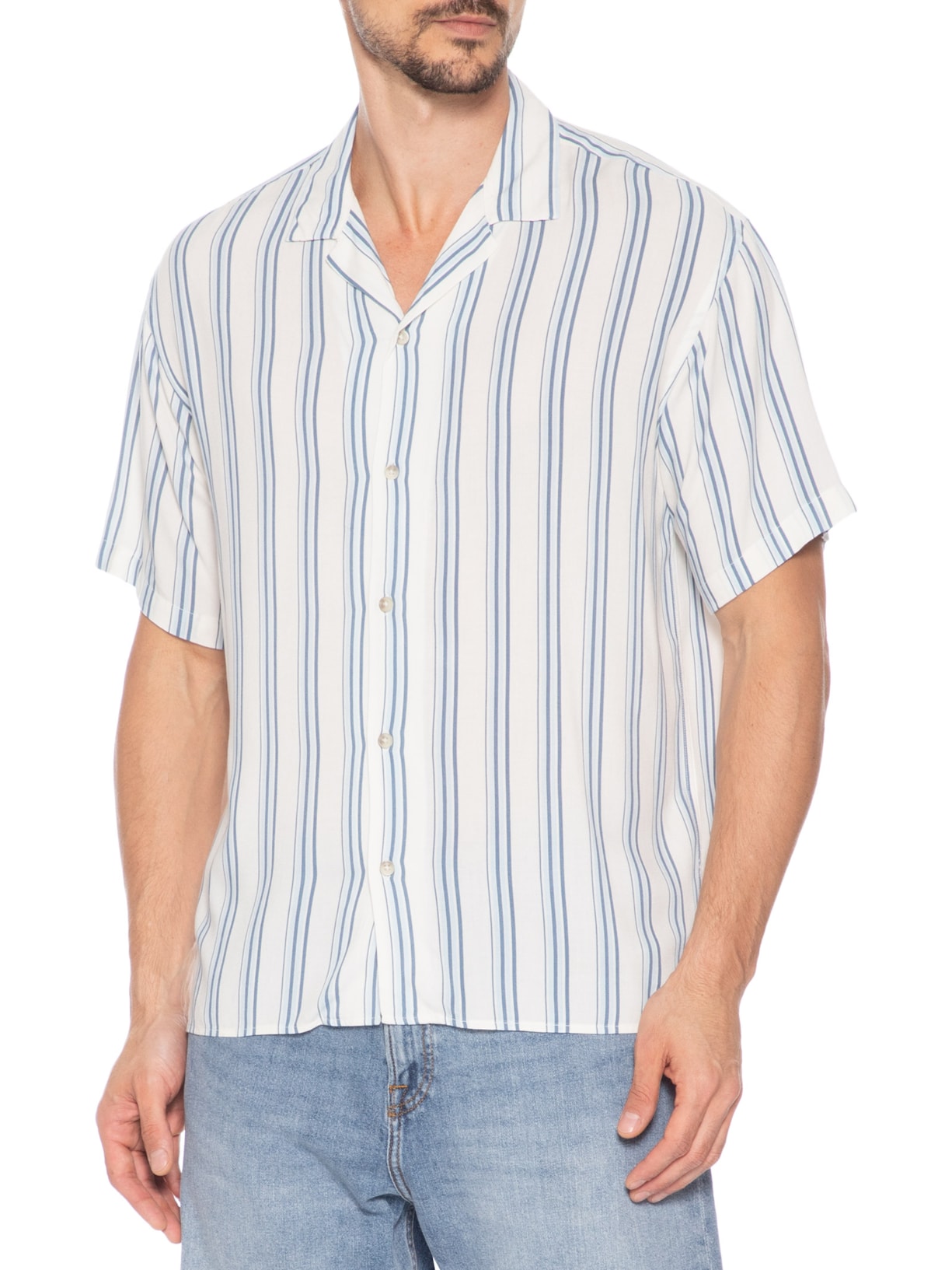 Camisa Masculina Gola Resort Listrada Azul Jack & Jones