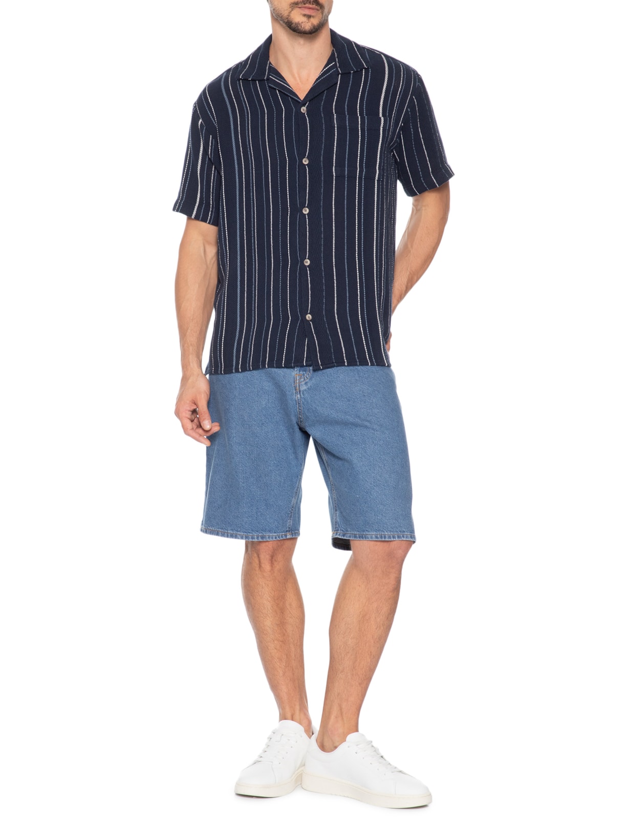 Camisa Masculina Gola Resort Listrada Azul Jack & Jones