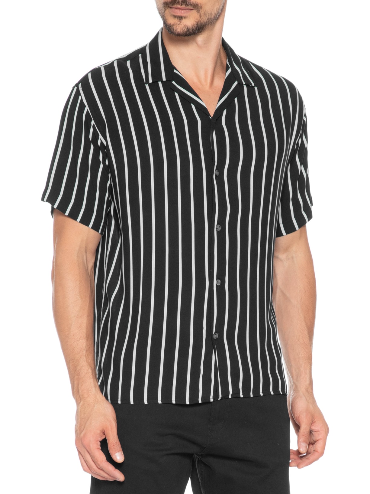 Camisa Masculina Gola Resort Listrada Preto Jack & Jones