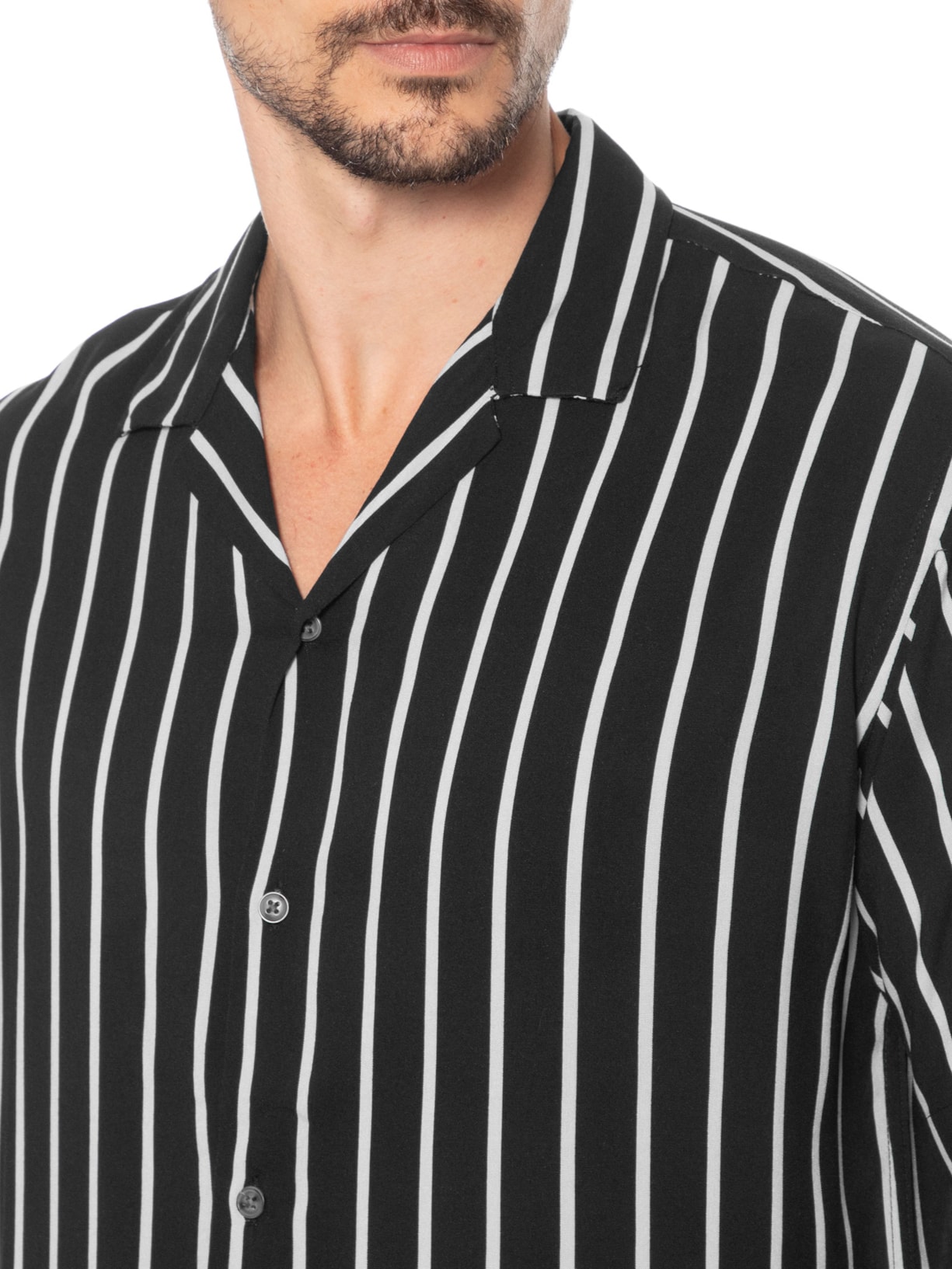Camisa Masculina Gola Resort Listrada Preto Jack & Jones