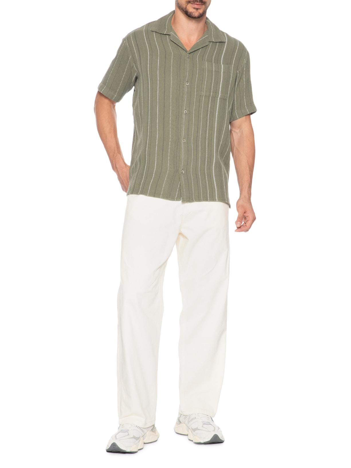 Camisa Masculina Gola Resort Listrada Verde Jack & Jones