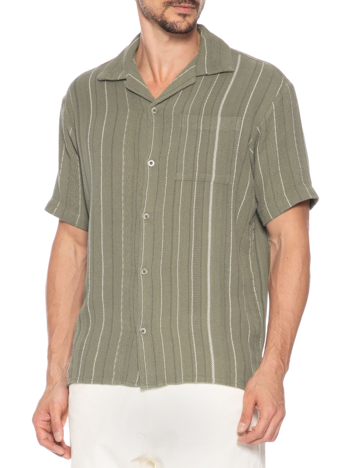 Camisa Masculina Gola Resort Listrada Verde Jack & Jones