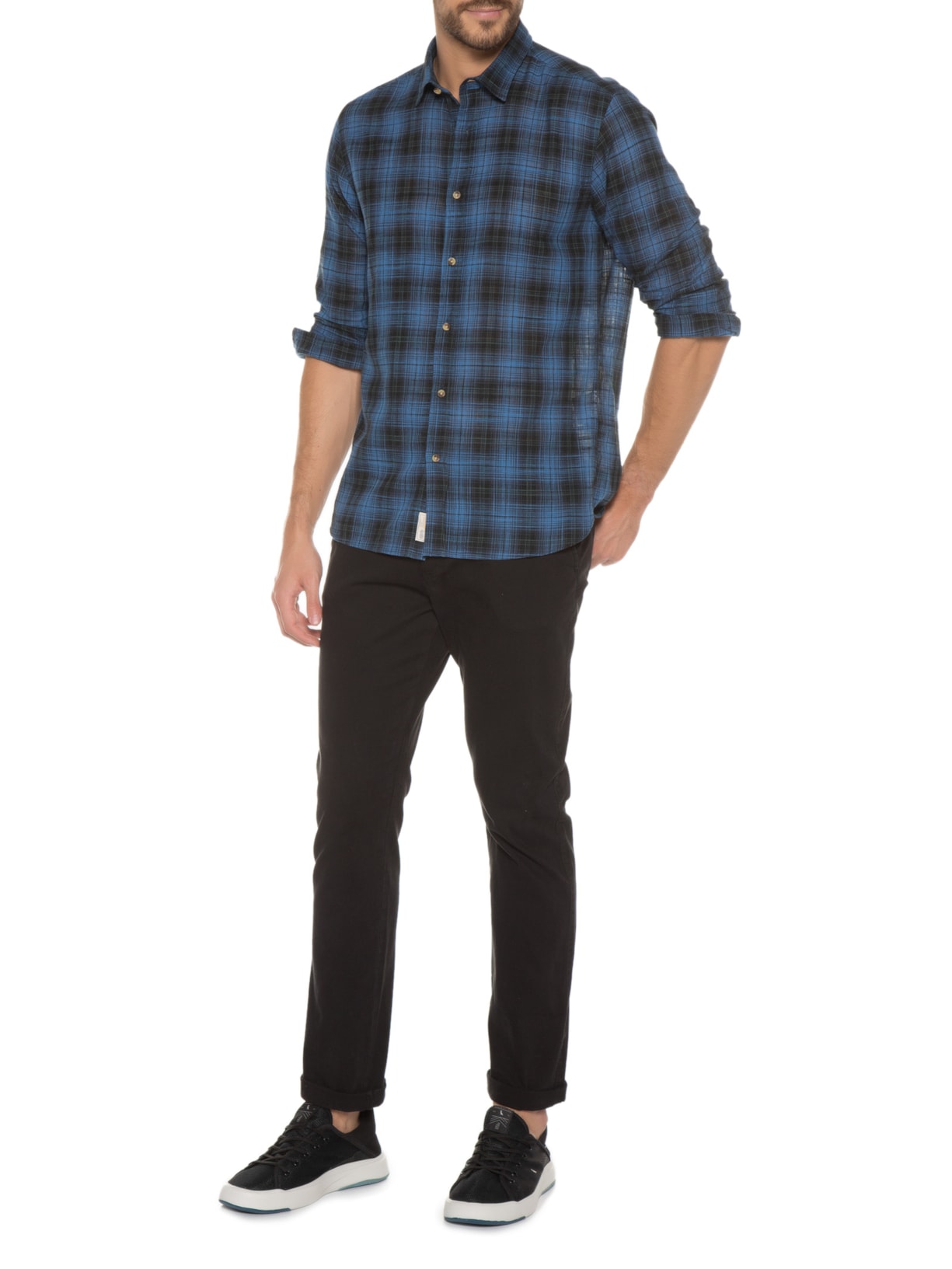 Camisa Masculina Hamê Madras Azul Pineapple