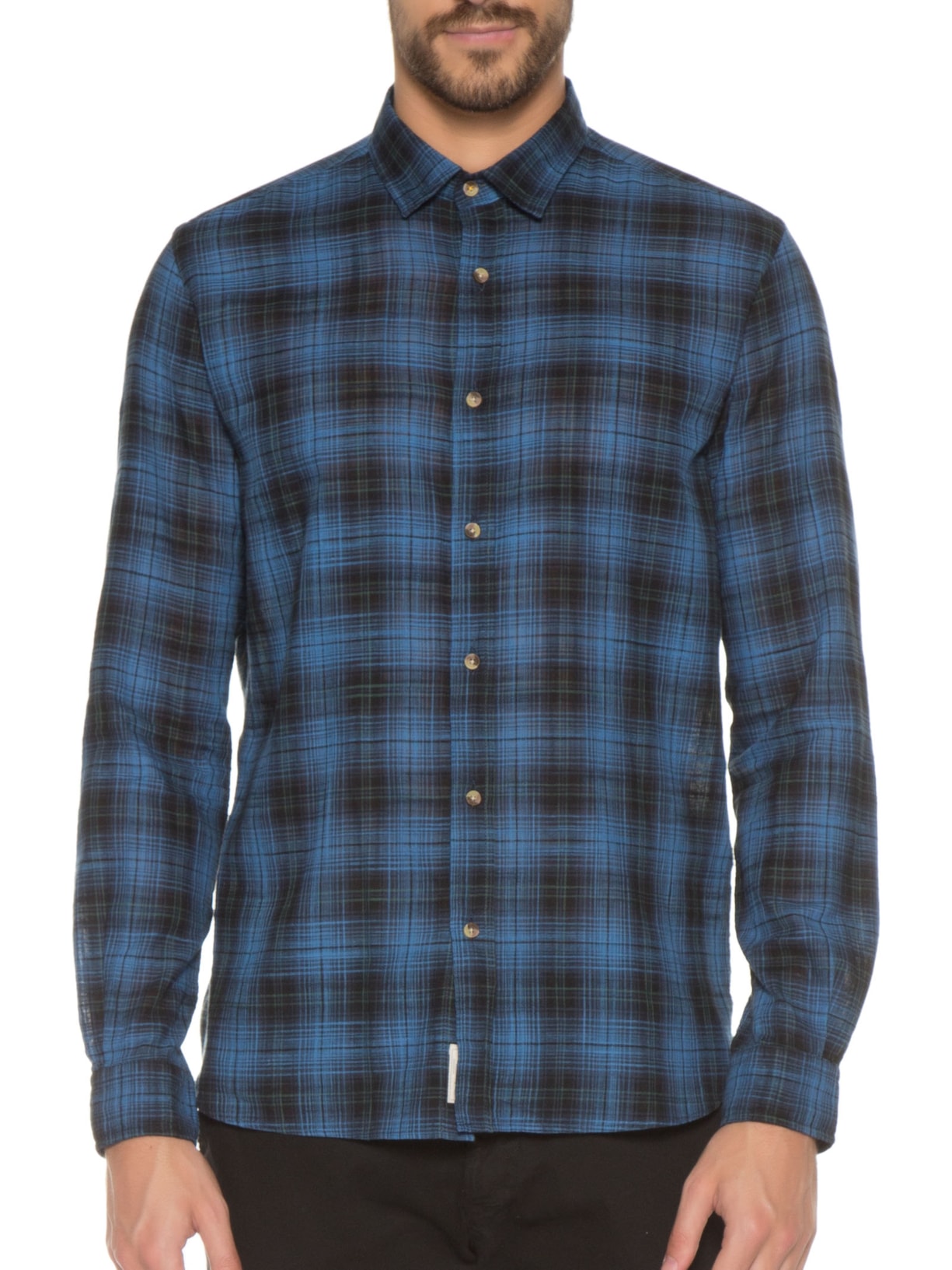 Camisa Masculina Hamê Madras Azul Pineapple