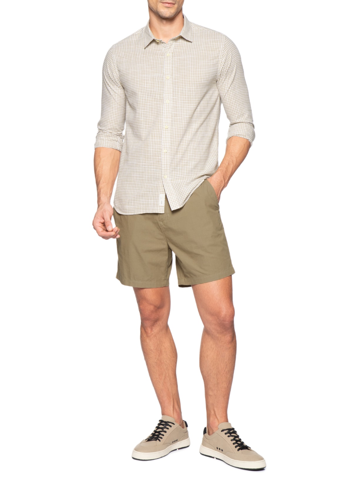 Camisa Masculina Hamê Vichy Bege Pineapple