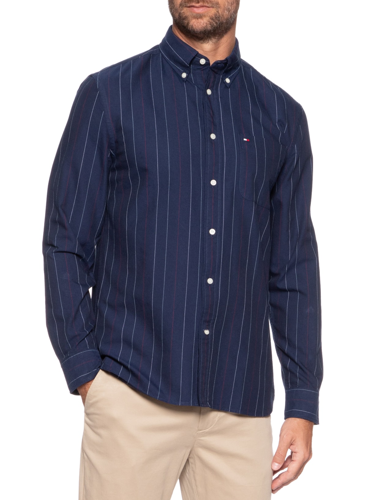 Camisa Masculina Heritage Oxford Pin Stripe Azul Tommy Hilfiger