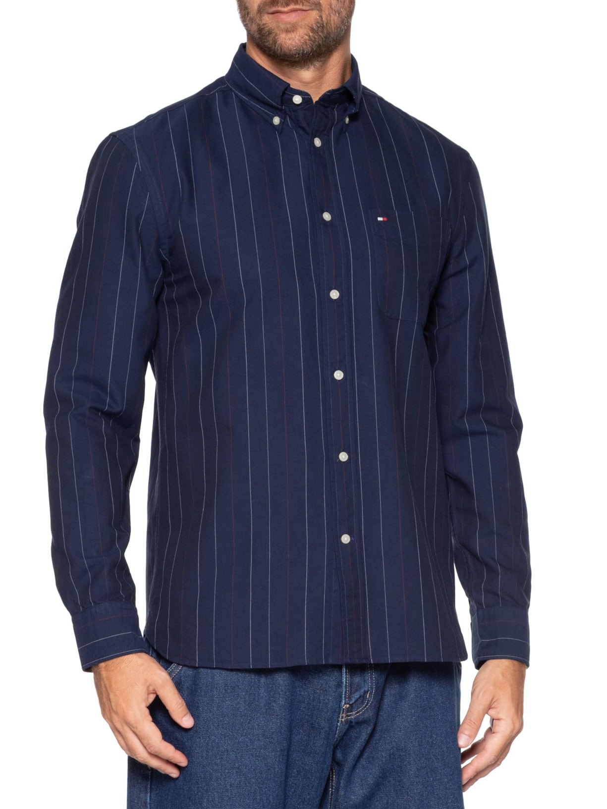 Camisa Masculina Heritage Oxford Pin Stripe Azul Tommy Hilfiger
