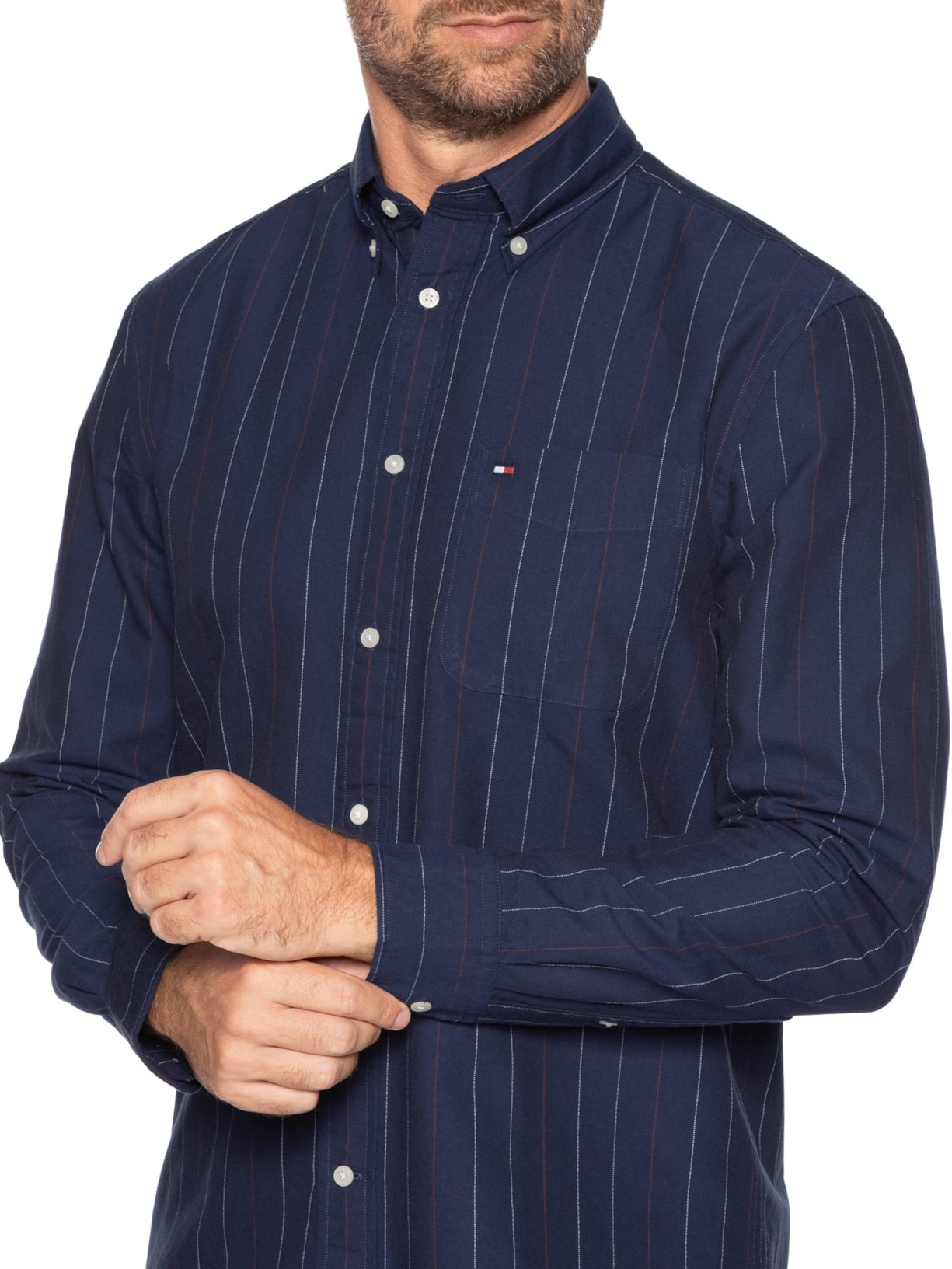 Camisa Masculina Heritage Oxford Pin Stripe Azul Tommy Hilfiger