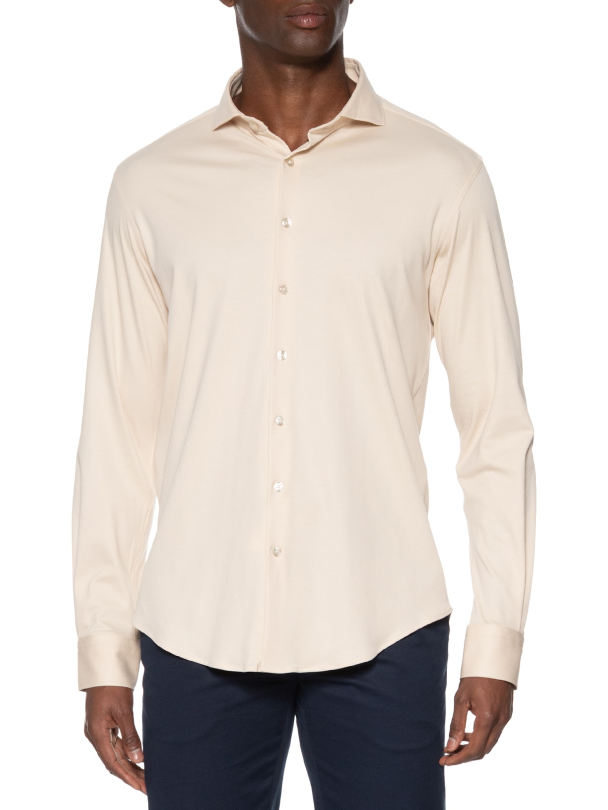 Camisa Masculina Interlock Pima Manga Longa Bege Paramount Alfaiataria