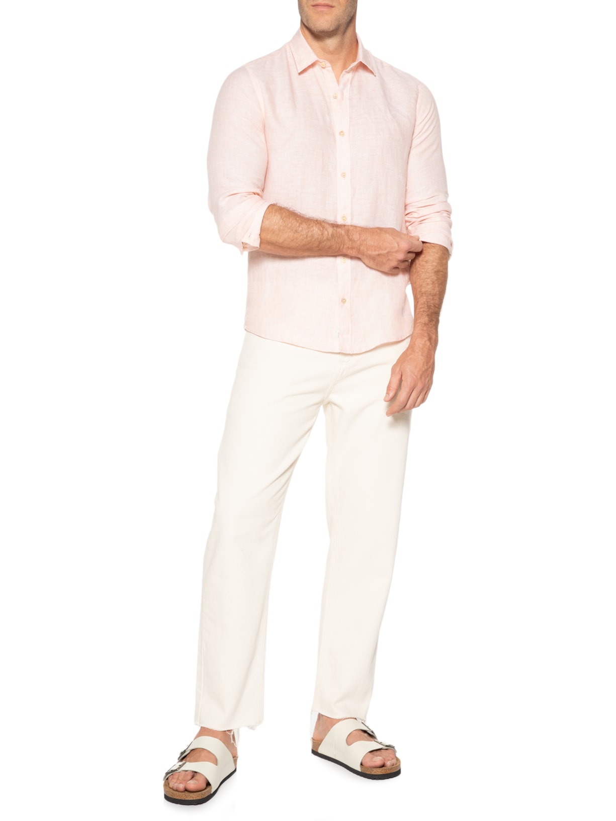 Camisa Masculina Jacarta Linho Manga Longa Laranja Pineapple