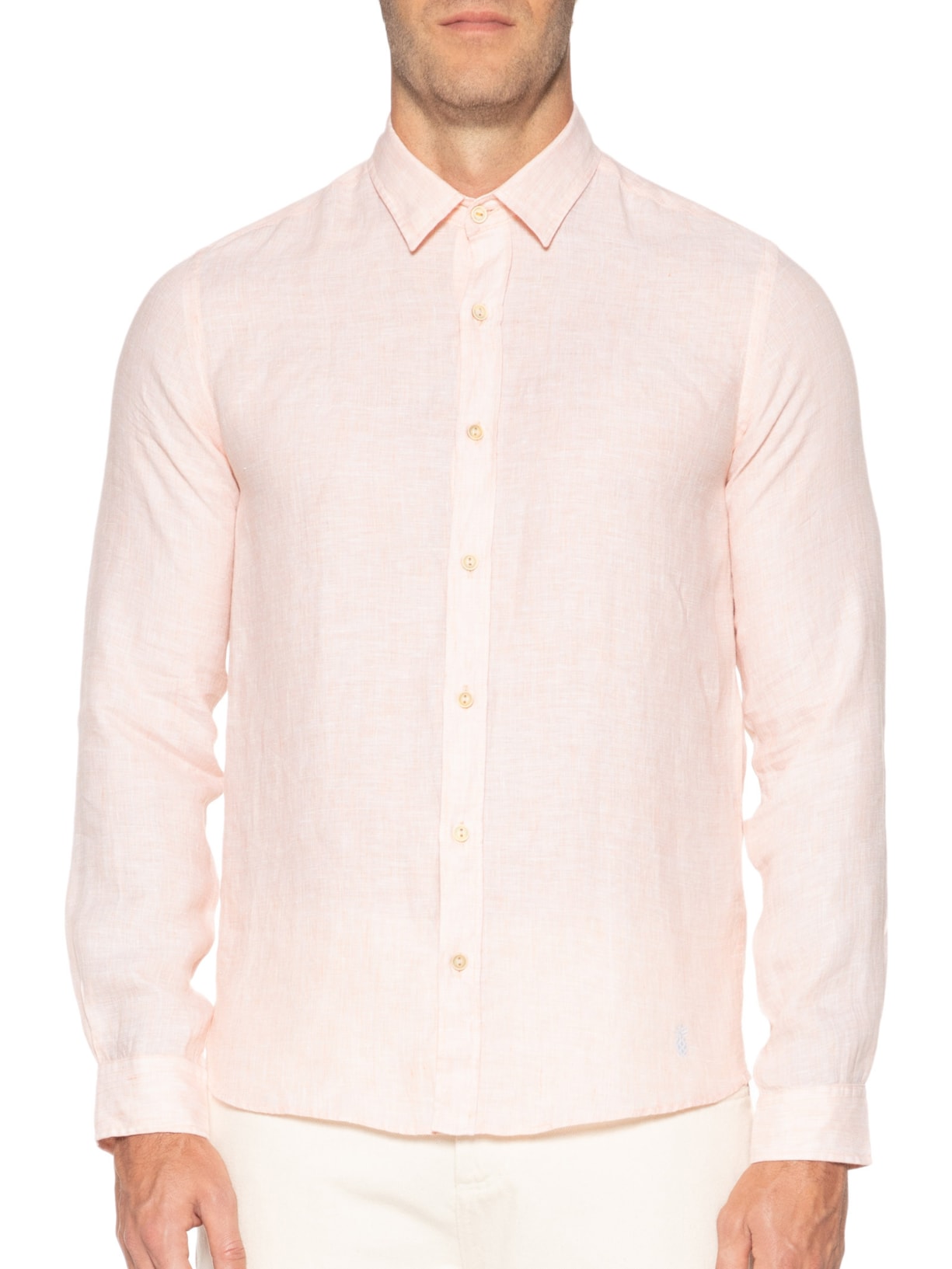 Camisa Masculina Jacarta Linho Manga Longa Laranja Pineapple