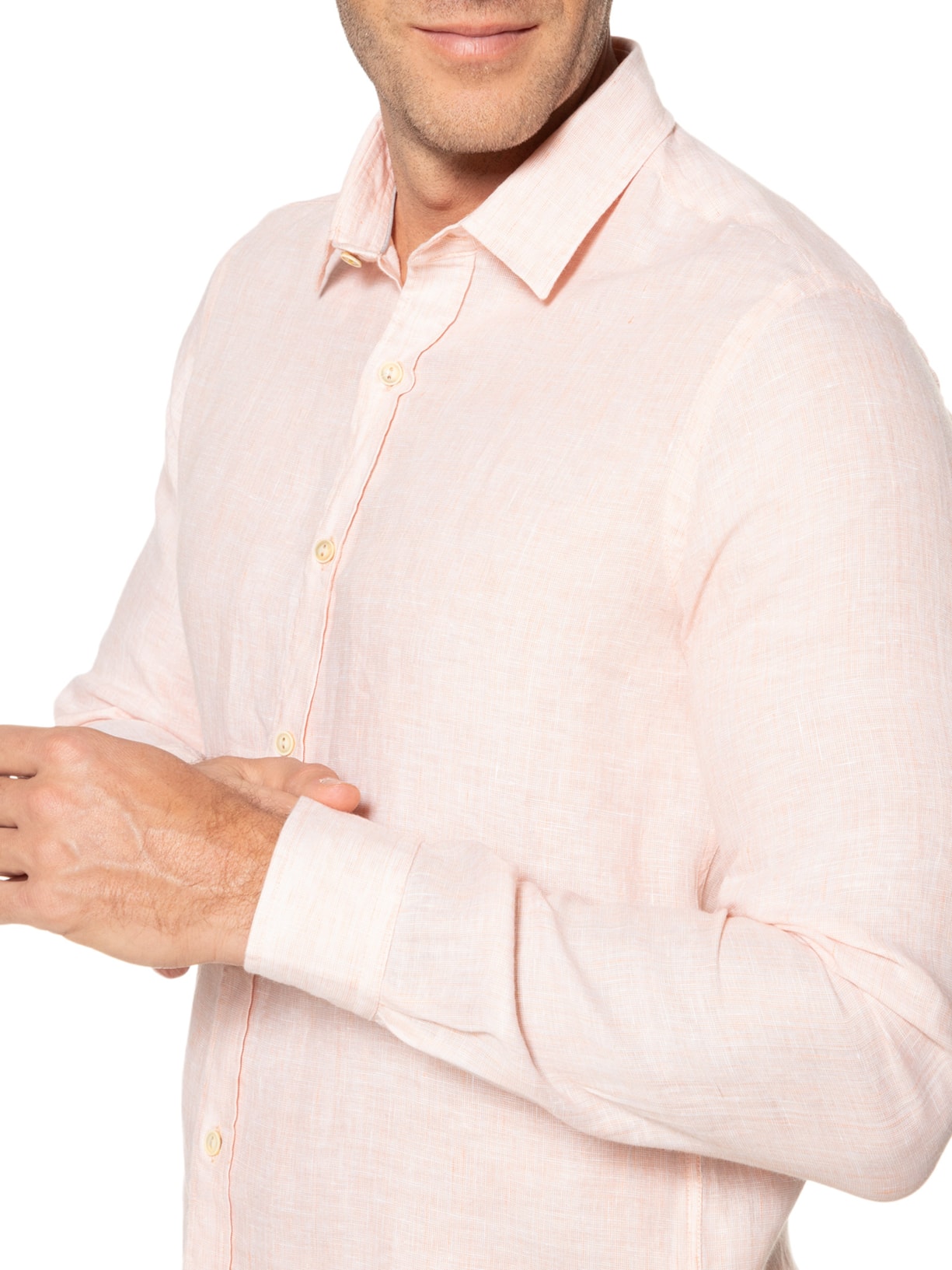 Camisa Masculina Jacarta Linho Manga Longa Laranja Pineapple