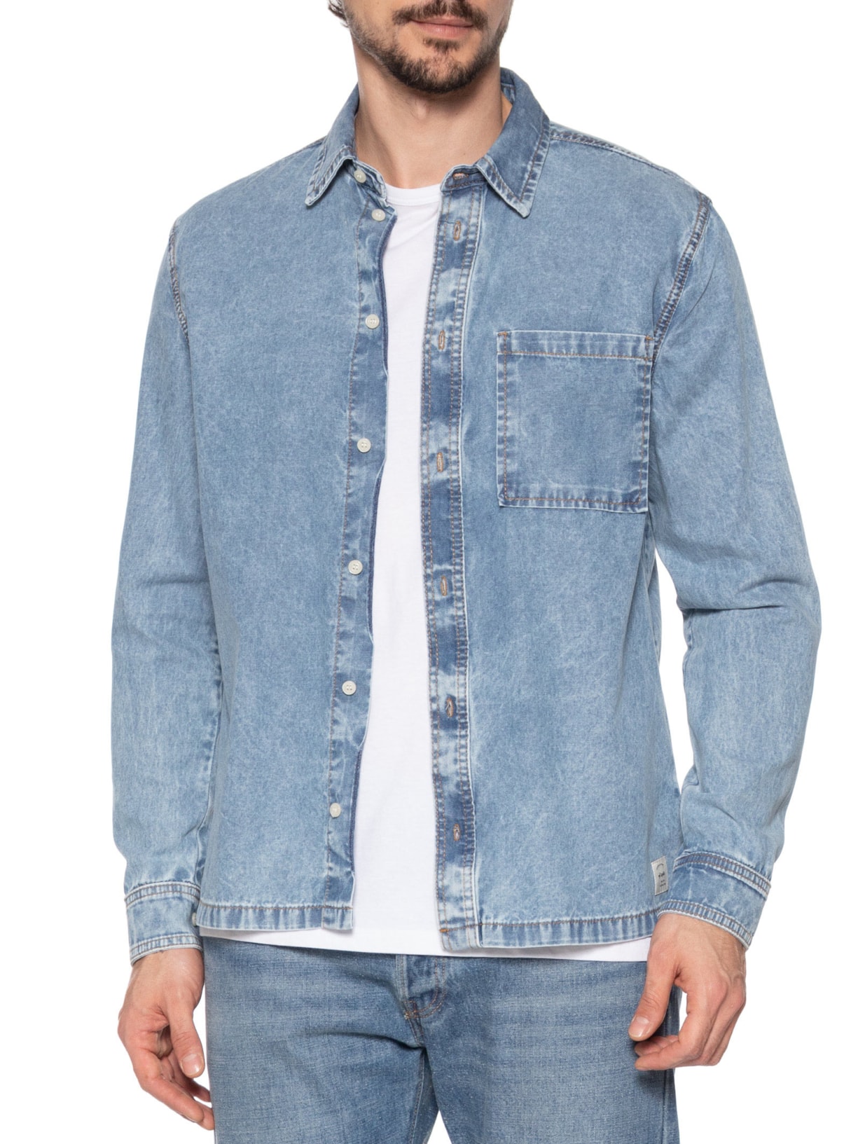 Camisa Masculina Jeans Azul Zapalla