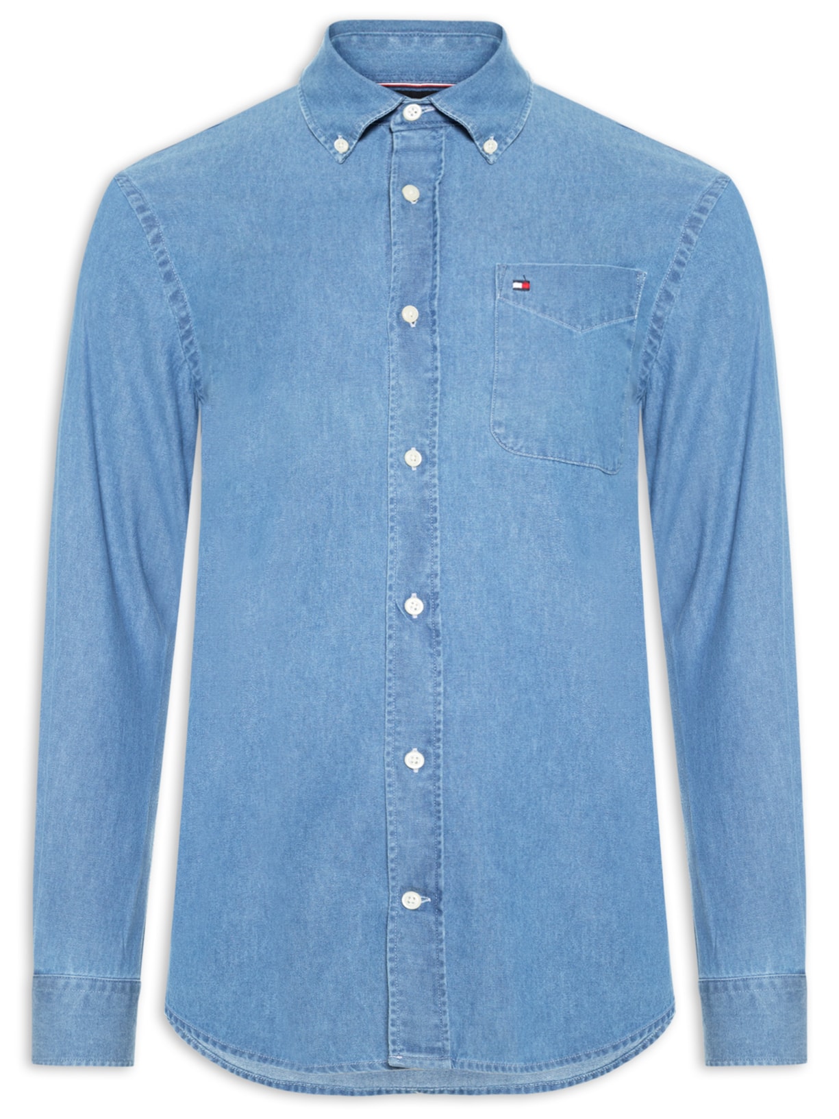 Camisa Masculina Jeans Com Bolso Frontal - Azul