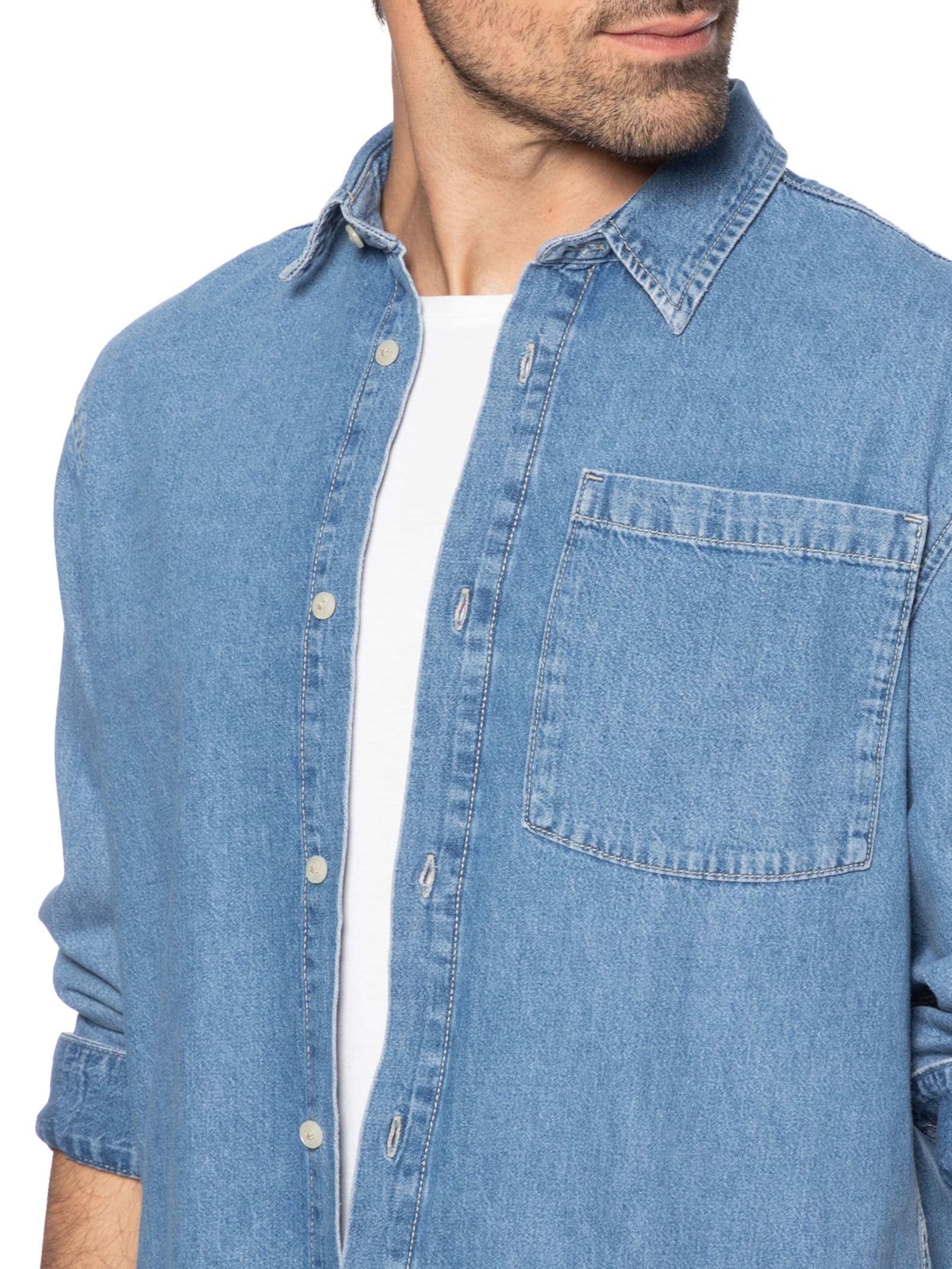 Camisa Masculina Jeans Comfort Fit Azul Jack & Jones