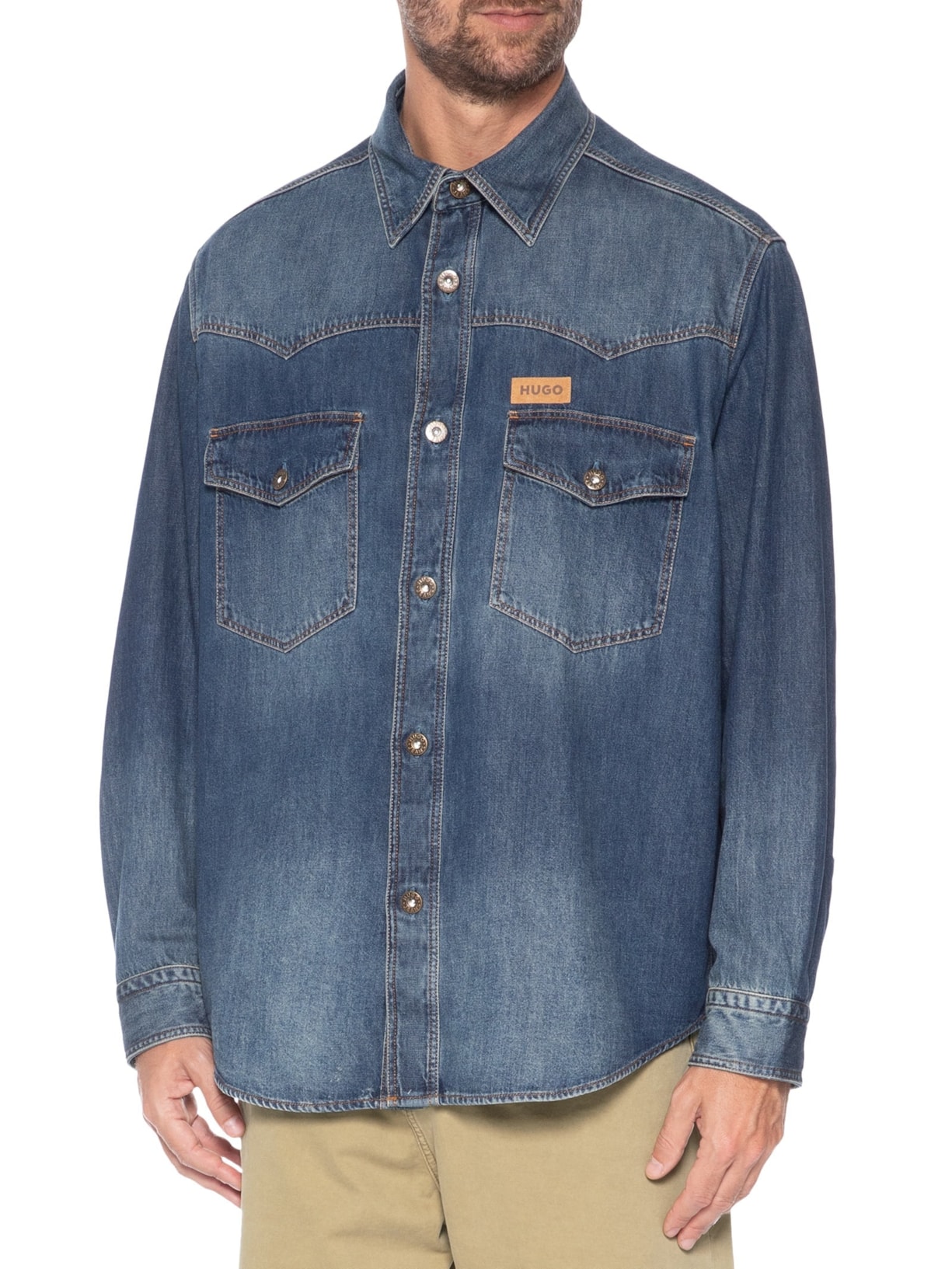 Camisa Masculina Jeans Ebant Azul Hugo