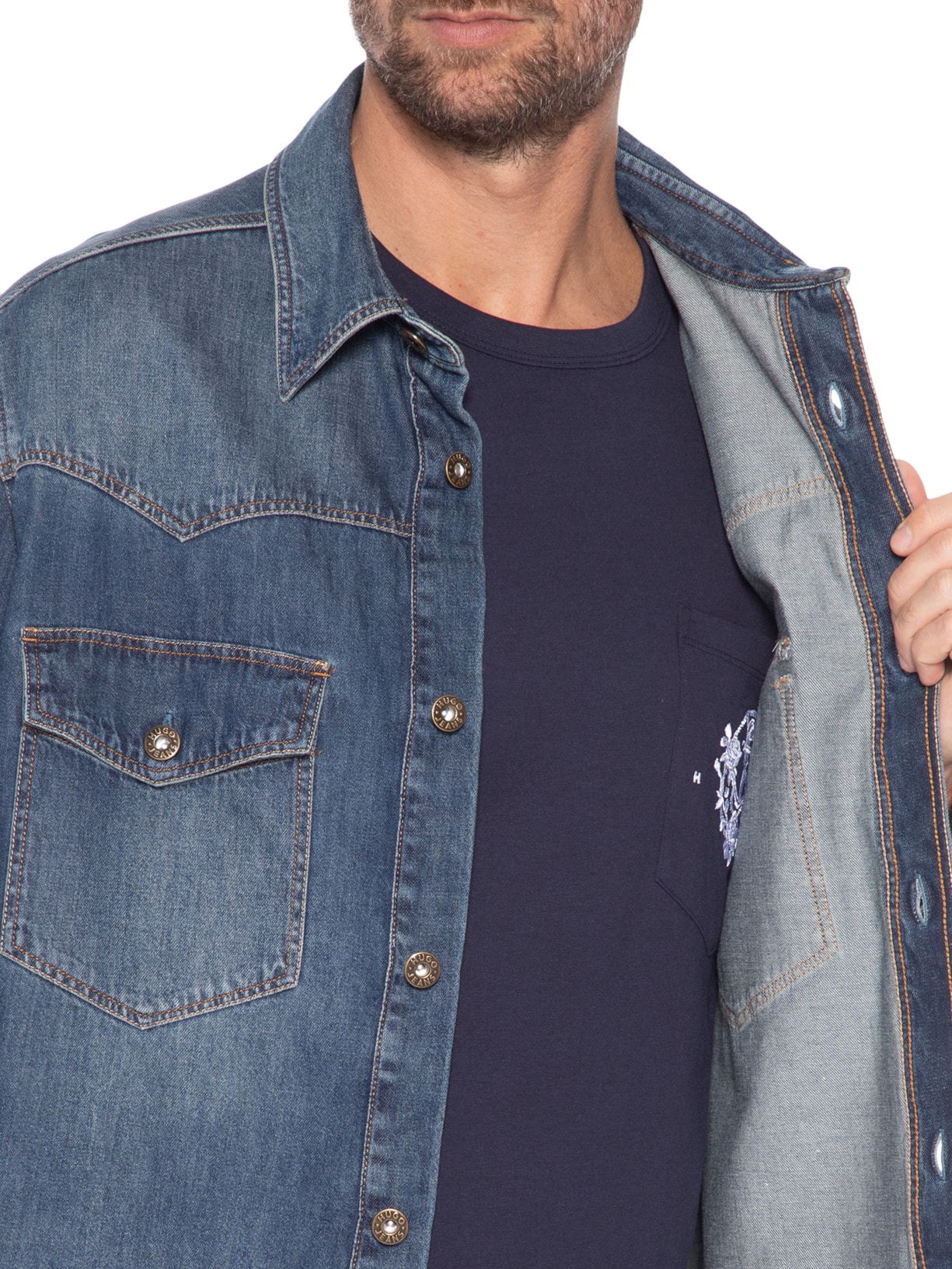 Camisa Masculina Jeans Ebant Azul Hugo
